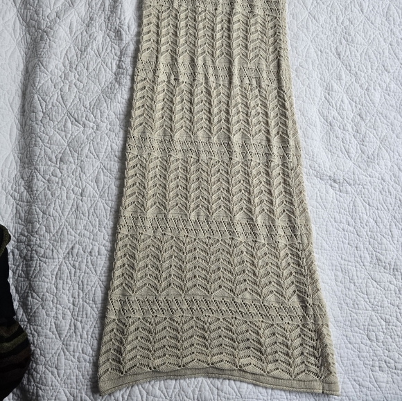 Roots Beige Maxi Dress Crochet Summer Beach Cover Up Size Medium - Picture 3 of 12